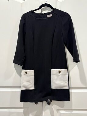 LOFT Black Midi Dress with White Pocket Panels